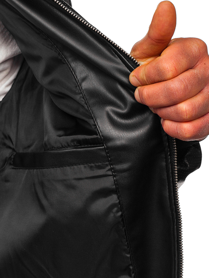 Черно мъжко кожено яке Bolf 7110