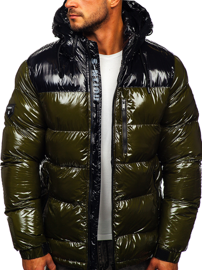 Зелено капитонирано мъжко зимно яке Bolf 6462