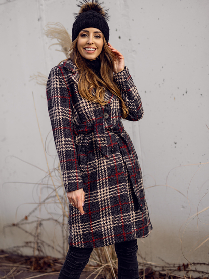 Графитно дълго топло дамско зимно палто с колан Bolf OMDL011