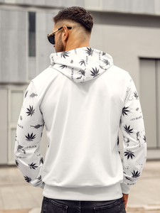 Бяла мъжка качулка с щампа Bolf HM628A