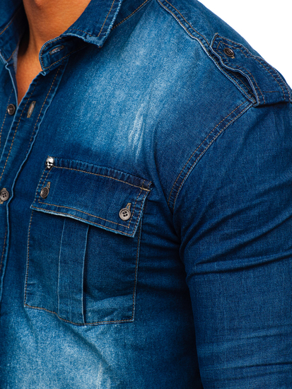 Светлосиня мъжка дънкова риза с дълъг ръкав Bolf MC702BC