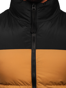 Плътен капитониран мъжки елек с качулка в цвят камел Bolf 9969