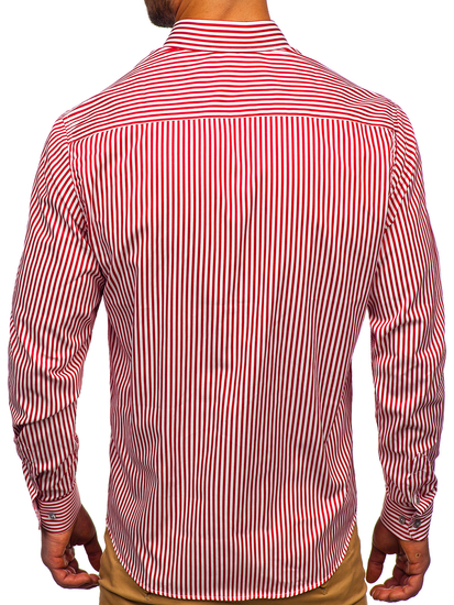 Червена мъжка рaирана риза с дълъг ръкав Bolf 20726