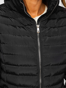 Черно капитонирано дамско зимно яке без качулка Bolf 23063