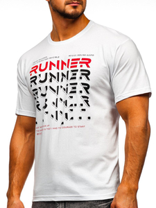 Бяла мъжка тениска с принт Bolf 14336