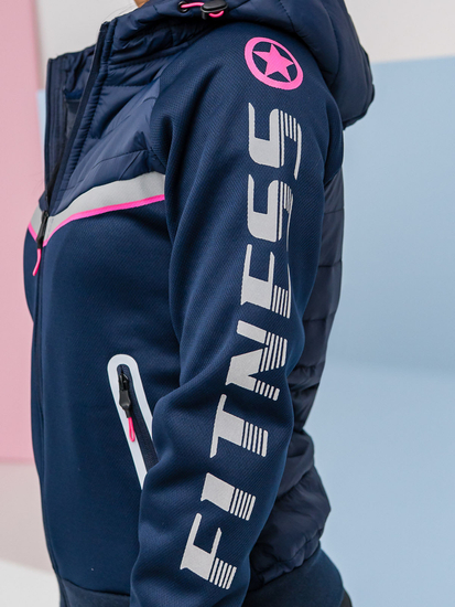 Тъмносиньо капитонирано дамско преходно яке с качулка Bolf KSW4012