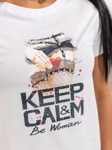 Бяла дамска тениска с щампа Bolf 95T2502