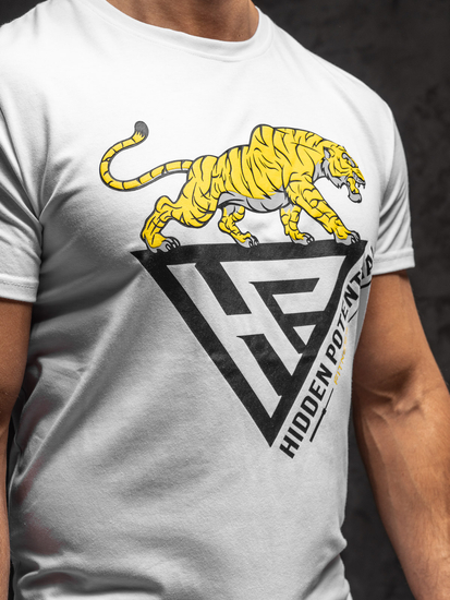 Бяла мъжка тениска с принт Bolf Y70013