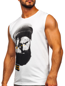 Бял мъжка тениска  tank top с принт Bolf 14812