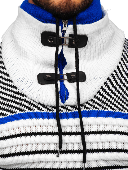 Бял дебел мъжки пуловер с вдигната яка Bolf 2000