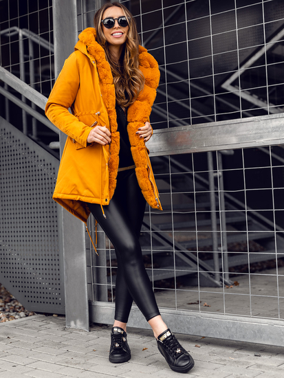 Дамска зимна парка с качулка в цвят камел Bolf 5M762