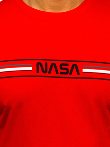 Червена мъжка памучна тениска с щампа Bolf 5052