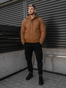 Дебело мъжко зимно памучно яке в цвят камел Bolf 1890A