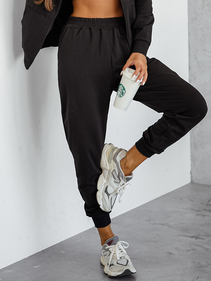 Дамски двуцветен спортен комплект с качулка черен Bolf 821110