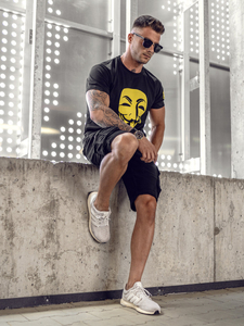 Черна мъжка тениска с принт Bolf 14400A