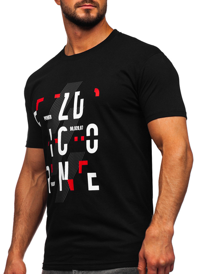 Черна памучна мъжка тениска с принт Bolf 14752
