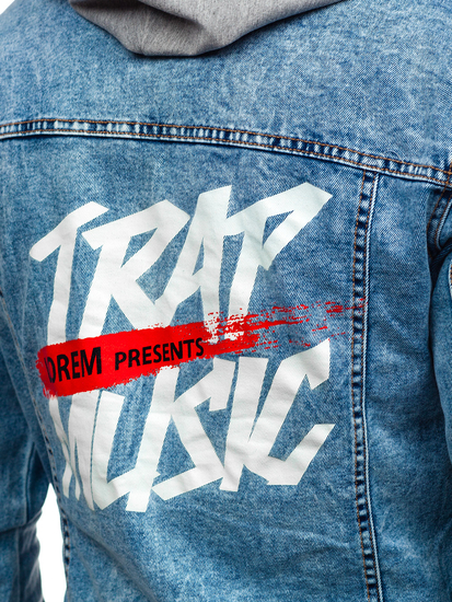 Тъмносиньо мъжко дънково яке с качулка Bolf HY958