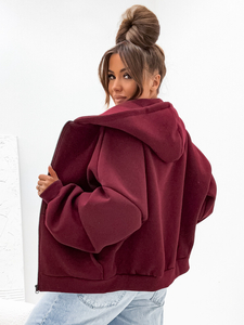 Дамски подплатен суитшърт с качулка бордо Bolf 821112