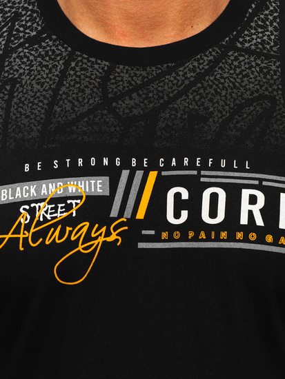 Черна памучна мъжка тениска с принт Bolf 14710