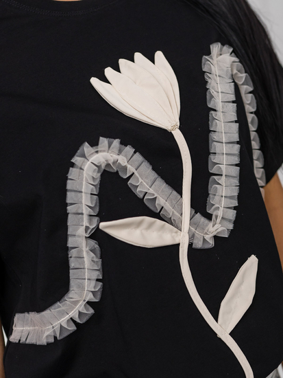 Черна дамска тениска с апликация Bolf 96T632