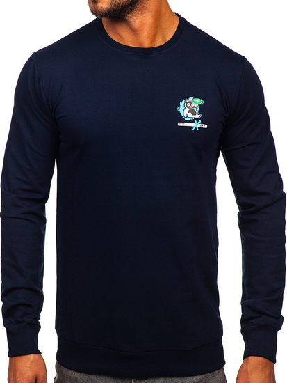 Тъмносин мъжки суитшърт без качулка с принт Bolf 8744