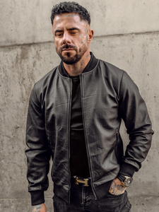 Черно мъжко кожено яке бомбър Bolf 3A65A