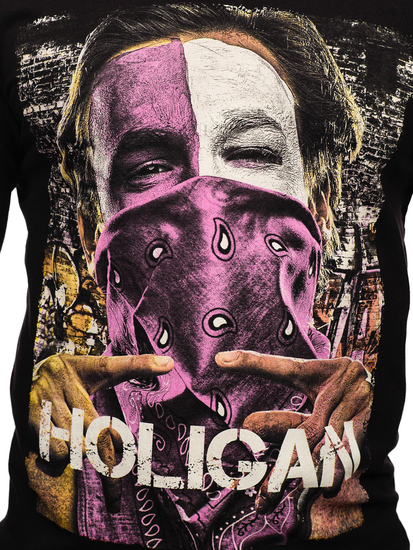 Черна мъжка блуза с дълъг ръкав и принт Bolf 146749