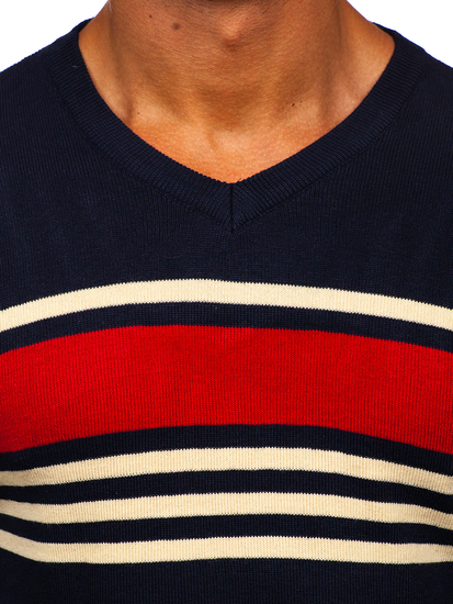 Тъмносин мъжки пуловер с V-образно деколте Bolf S8536