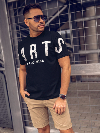 Черна мъжка тениска с принт Bolf 1180A