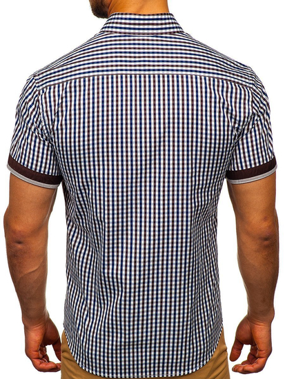 Мъжка карирана риза с къс ръкав кафява Bolf 4510