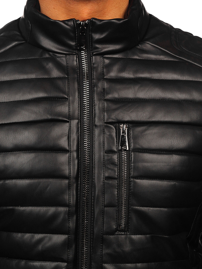 Мъжко черно кожено ватирано зимно моторско яке Bolf 11Z8186