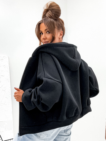 Дамски подплатен суитшърт с качулка черен Bolf 821112