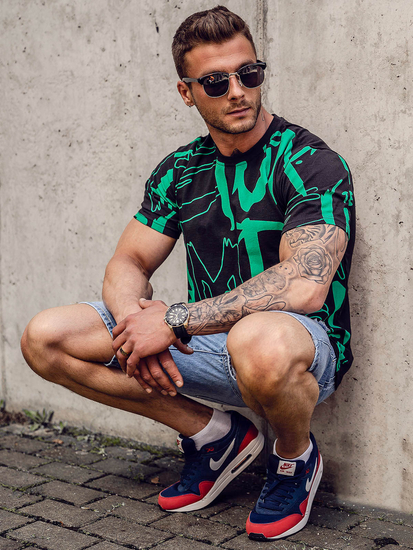 Черна памучна мъжка тениска с принт Bolf KS1972A