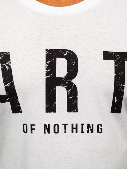 Бяла памучна мъжка тениска с принт Bolf 1180