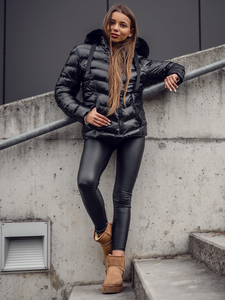 Черно капитонирано зимно яке с качулка Bolf 5M3138
