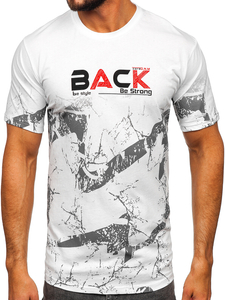 Бяла памучна мъжка тениска с принт Bolf 14766