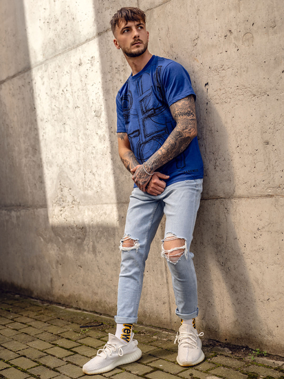 Синя мъжка тениска с принт Bolf KS2525TA