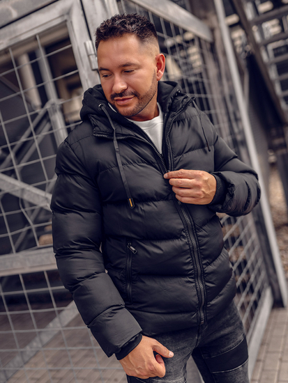 Черно капитонирано зимно мъжко яке Bolf 7325A
