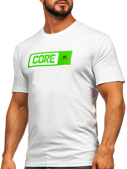 Бяла памучна мъжка тениска с принт Bolf 14790