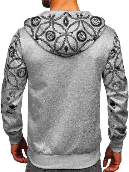 Сив мъжки суитшърт с цип и качулка Bolf 27B8122