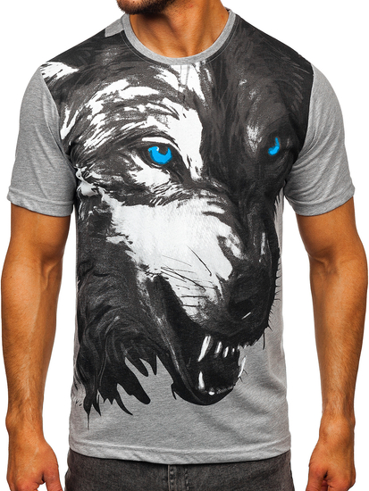 Сива мъжка памучна тениска с щампа Bolf 5041