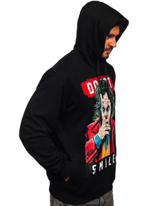 Черен с принт мъжки суитшърт с качулка Bolf 6384