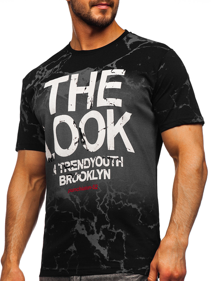 Мъжка черна памучна тениска с щампа Bolf 627