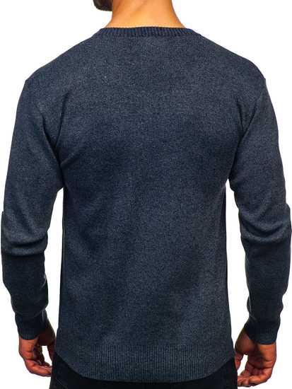 Тъмносин мъжки пуловер с V-образно деколте Bolf S8725