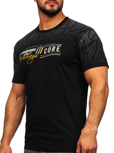 Черна памучна мъжка тениска с принт Bolf 14710