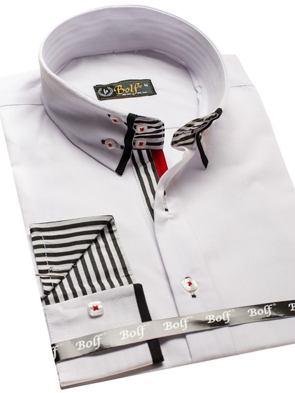 Мъжка елегантна риза с дълъг ръкав бяло-черна Bolf 1747