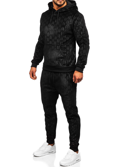 Черен мъжки плюшен анцуг с качулка Bolf 3A81