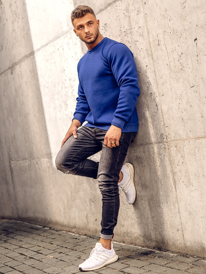 Плътен мъжки суитшърт без качулка в цвят синя метличина Bolf 2001A