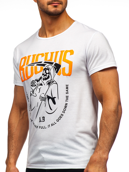 Бяла мъжка тениска с принт Bolf KS2633