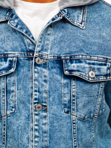 Тъмносиньо мъжко дънково яке с качулка Bolf HY958